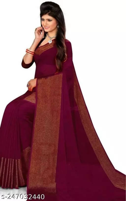     			VRAGI Chiffon Solid Regular Saree With Unstitched Blouse Piece ( Maroon )