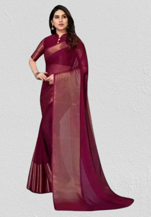 VRAGI Chiffon Solid Regular Saree With Unstitched Blouse Piece ( Purple ) VRAGI Chiffon Solid Regular Saree With Unstitched Blouse Piece ( Purple )