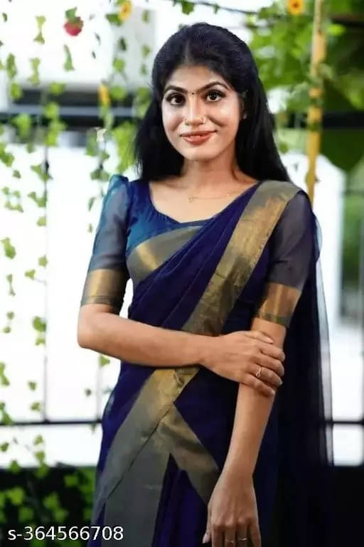     			VRAGI Chiffon Solid Regular Saree With Unstitched Blouse Piece ( Navy Blue )