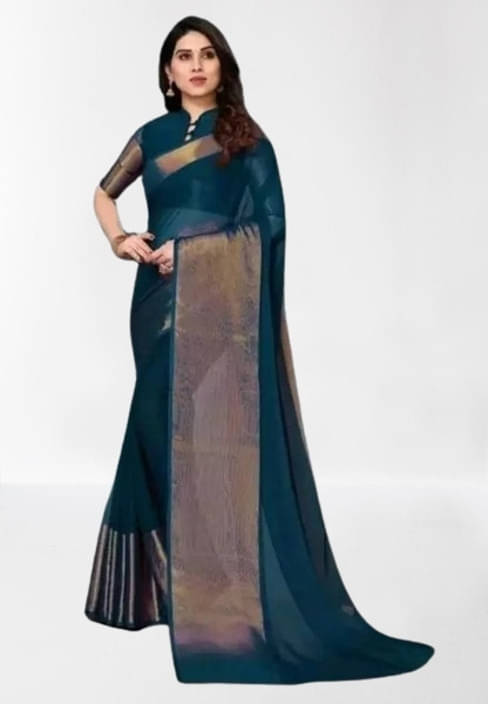     			VRAGI Chiffon Solid Regular Saree With Unstitched Blouse Piece ( Light Blue )