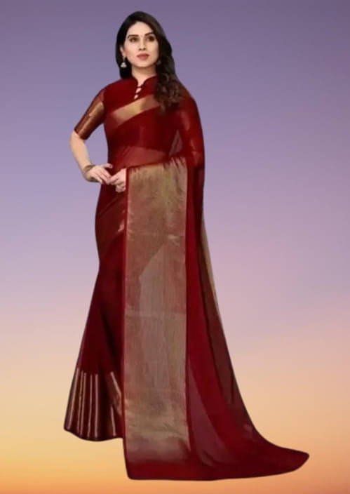 VRAGI Chiffon Solid Regular Saree With Unstitched Blouse Piece ( Maroon ) VRAGI Chiffon Solid Regular Saree With Unstitched Blouse Piece ( Maroon )
