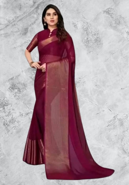     			VRAGI Chiffon Solid Regular Saree With Unstitched Blouse Piece ( Purple )