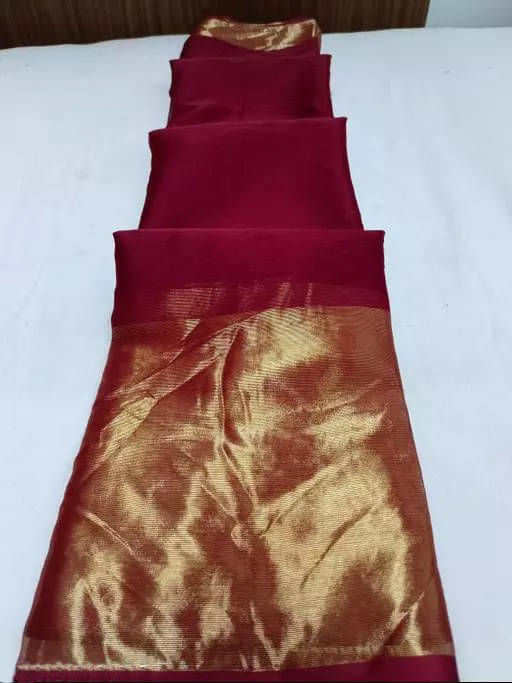     			VRAGI Chiffon Solid Regular Saree With Unstitched Blouse Piece ( Maroon )