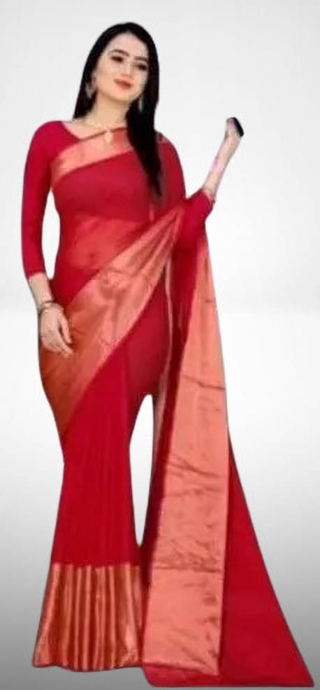 VRAGI Chiffon Solid Regular Saree With Unstitched Blouse Piece ( Red ) VRAGI Chiffon Solid Regular Saree With Unstitched Blouse Piece ( Red )