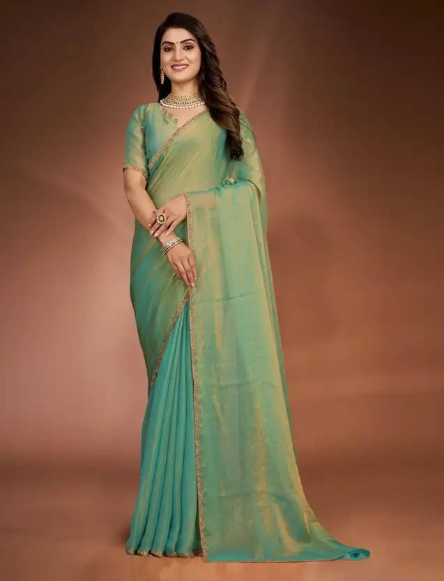     			VRAGI Chiffon Solid Regular Saree With Unstitched Blouse Piece ( Light Green )