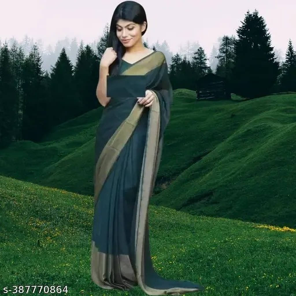     			VRAGI Chiffon Solid Regular Saree With Unstitched Blouse Piece ( Blue )