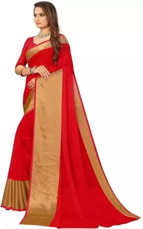 VRAGI Chiffon Solid Regular Saree With Unstitched Blouse Piece ( Red ) VRAGI Chiffon Solid Regular Saree With Unstitched Blouse Piece ( Red )