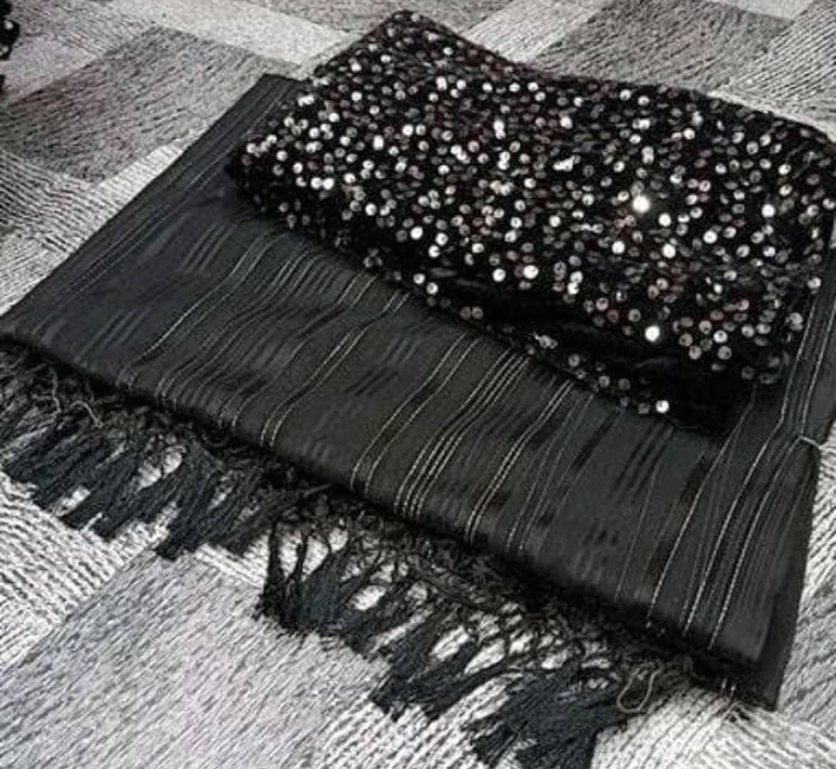 VRAGI Chiffon Striped Regular Saree With Unstitched Blouse Piece ( Black )     			VRAGI Chiffon Striped Regular Saree With Unstitched Blouse Piece ( Black )