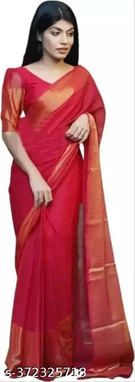     			VRAGI Chiffon Woven Regular Saree With Unstitched Blouse Piece ( Red )