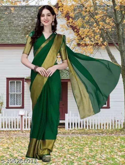 VRAGI Chiffon Woven Regular Saree With Unstitched Blouse Piece ( Green ) VRAGI Chiffon Woven Regular Saree With Unstitched Blouse Piece ( Green )