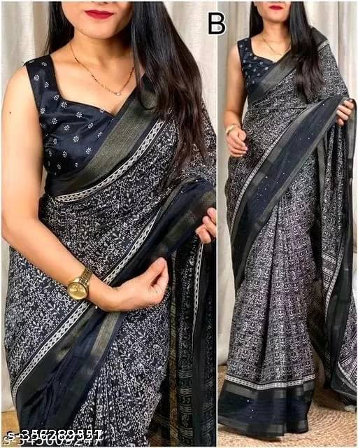     			VRAGI Cotton Blend Printed Chanderi saree With Unstitched Blouse Piece ( Black )