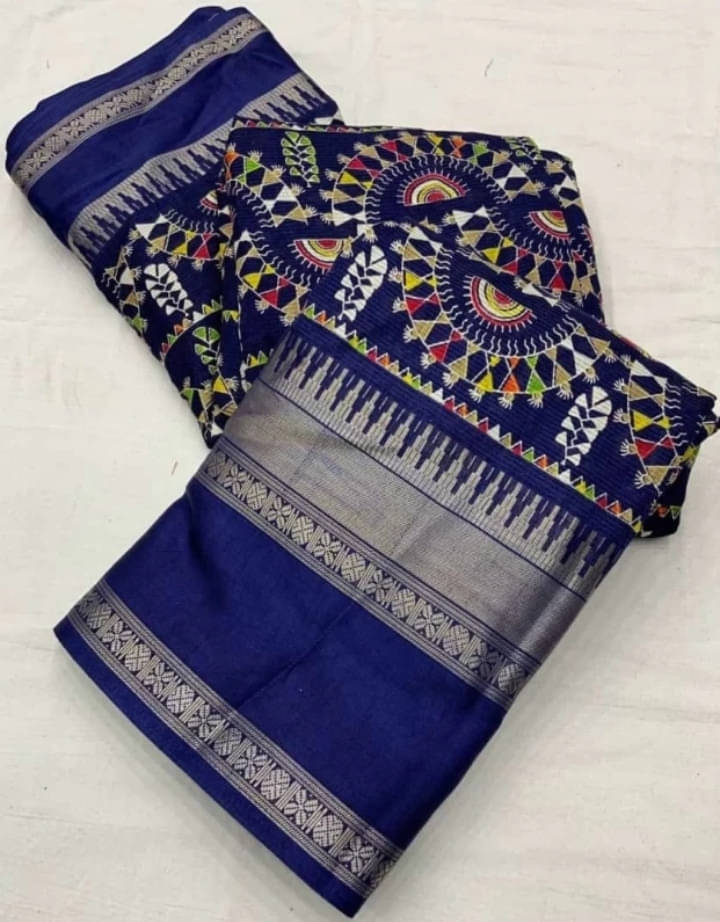 VRAGI Cotton Blend Printed Chanderi saree With Unstitched Blouse Piece ( Blue ) VRAGI Cotton Blend Printed Chanderi saree With Unstitched Blouse Piece ( Blue )