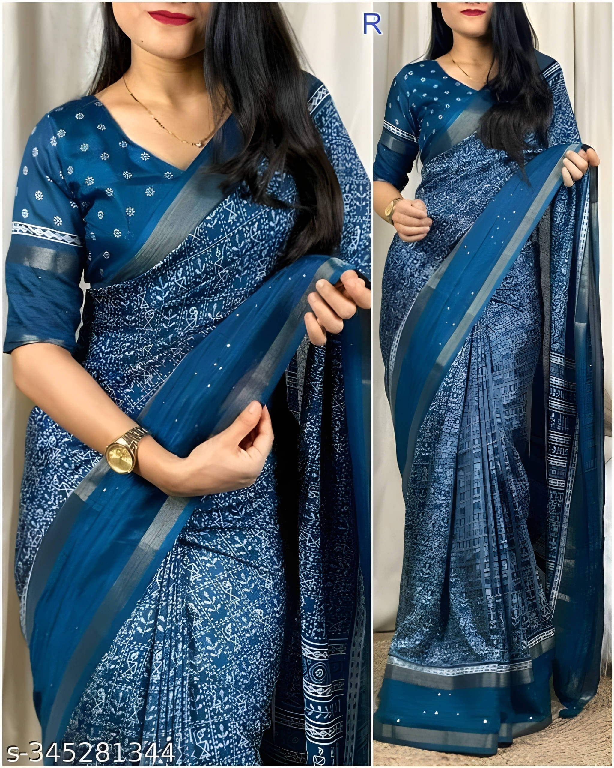 VRAGI Cotton Blend Printed Regular Saree With Unstitched Blouse Piece ( Navy Blue ) VRAGI Cotton Blend Printed Regular Saree With Unstitched Blouse Piece ( Navy Blue )