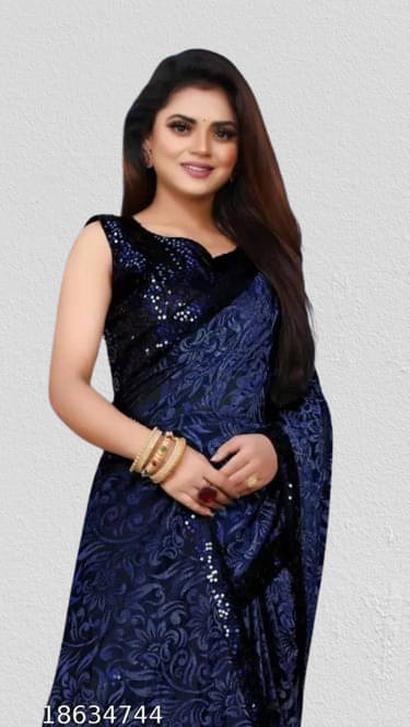VRAGI Cotton Silk Applique Regular Saree With Unstitched Blouse Piece ( Blue ) VRAGI Cotton Silk Applique Regular Saree With Unstitched Blouse Piece ( Blue )
