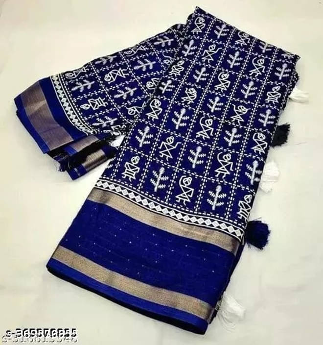 VRAGI Cotton Silk Printed Regular Saree With Unstitched Blouse Piece ( Navy Blue ) VRAGI Cotton Silk Printed Regular Saree With Unstitched Blouse Piece ( Navy Blue )