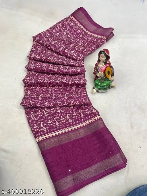 VRAGI Cotton Silk Printed Regular Saree With Unstitched Blouse Piece ( Purple )     			VRAGI Cotton Silk Printed Regular Saree With Unstitched Blouse Piece ( Purple )
