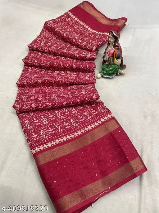     			VRAGI Cotton Silk Printed Regular Saree With Unstitched Blouse Piece ( Maroon )