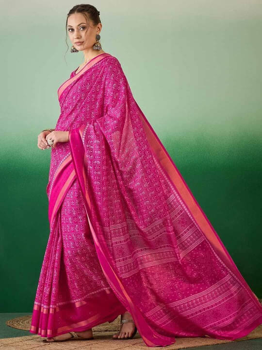     			VRAGI Cotton Silk Printed Regular Saree With Unstitched Blouse Piece ( Pink )