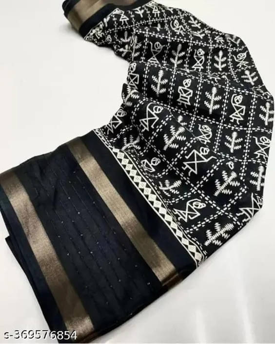 VRAGI Cotton Silk Printed Regular Saree With Unstitched Blouse Piece ( Black ) VRAGI Cotton Silk Printed Regular Saree With Unstitched Blouse Piece ( Black )