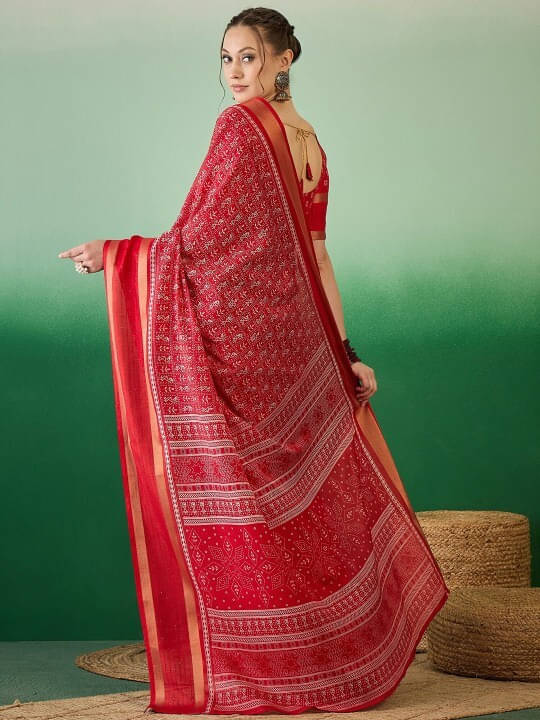 VRAGI Cotton Silk Printed Regular Saree With Unstitched Blouse Piece ( Red ) VRAGI Cotton Silk Printed Regular Saree With Unstitched Blouse Piece ( Red )