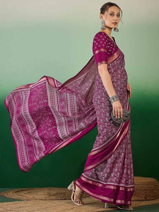     			VRAGI Cotton Silk Printed Regular Saree With Unstitched Blouse Piece ( Purple )