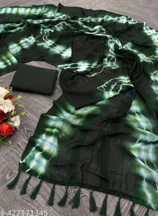 VRAGI Georgette Dyed Regular Saree With Unstitched Blouse Piece ( Green ) VRAGI Georgette Dyed Regular Saree With Unstitched Blouse Piece ( Green )