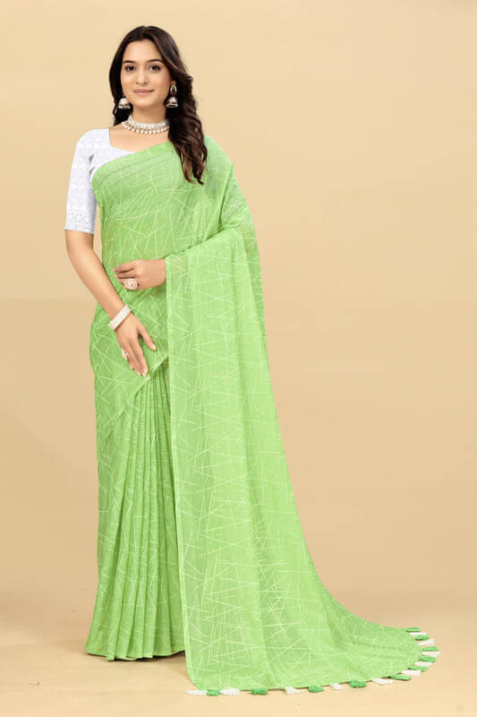     			VRAGI Georgette Embellished Regular Saree With Unstitched Blouse Piece ( Light Green )