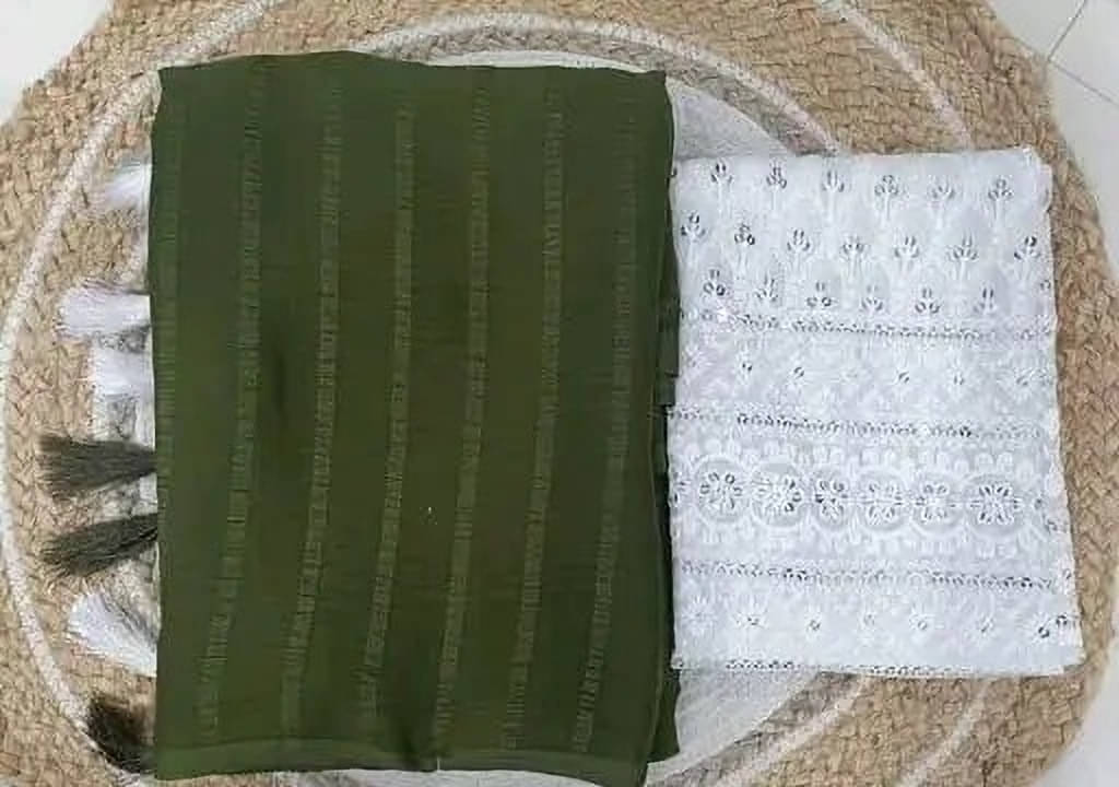     			VRAGI Georgette Embellished Regular Saree With Unstitched Blouse Piece ( Green )