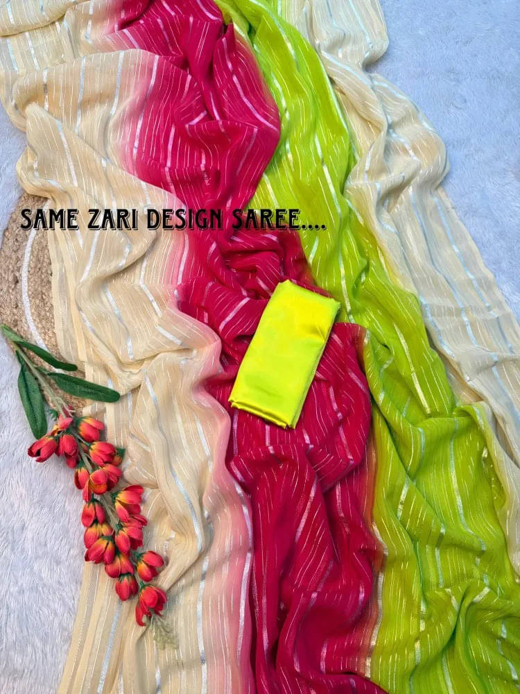     			VRAGI Georgette Embellished Regular Saree With Unstitched Blouse Piece ( Multicolor )