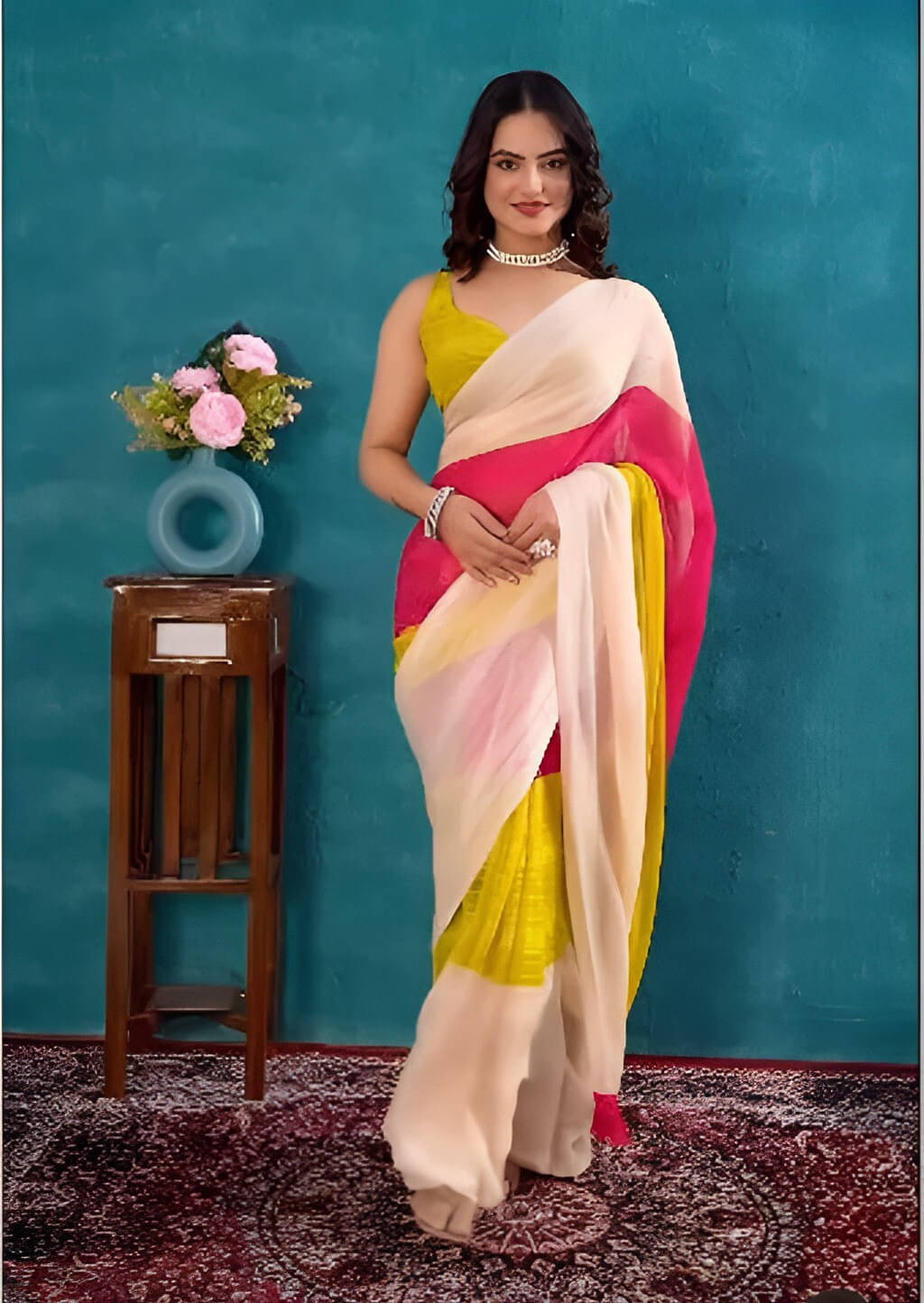     			VRAGI Georgette Embellished Regular Saree With Unstitched Blouse Piece ( Multicolor )