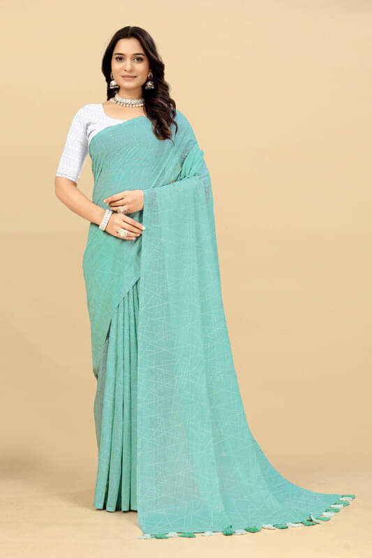     			VRAGI Georgette Embellished Regular Saree With Unstitched Blouse Piece ( Blue )