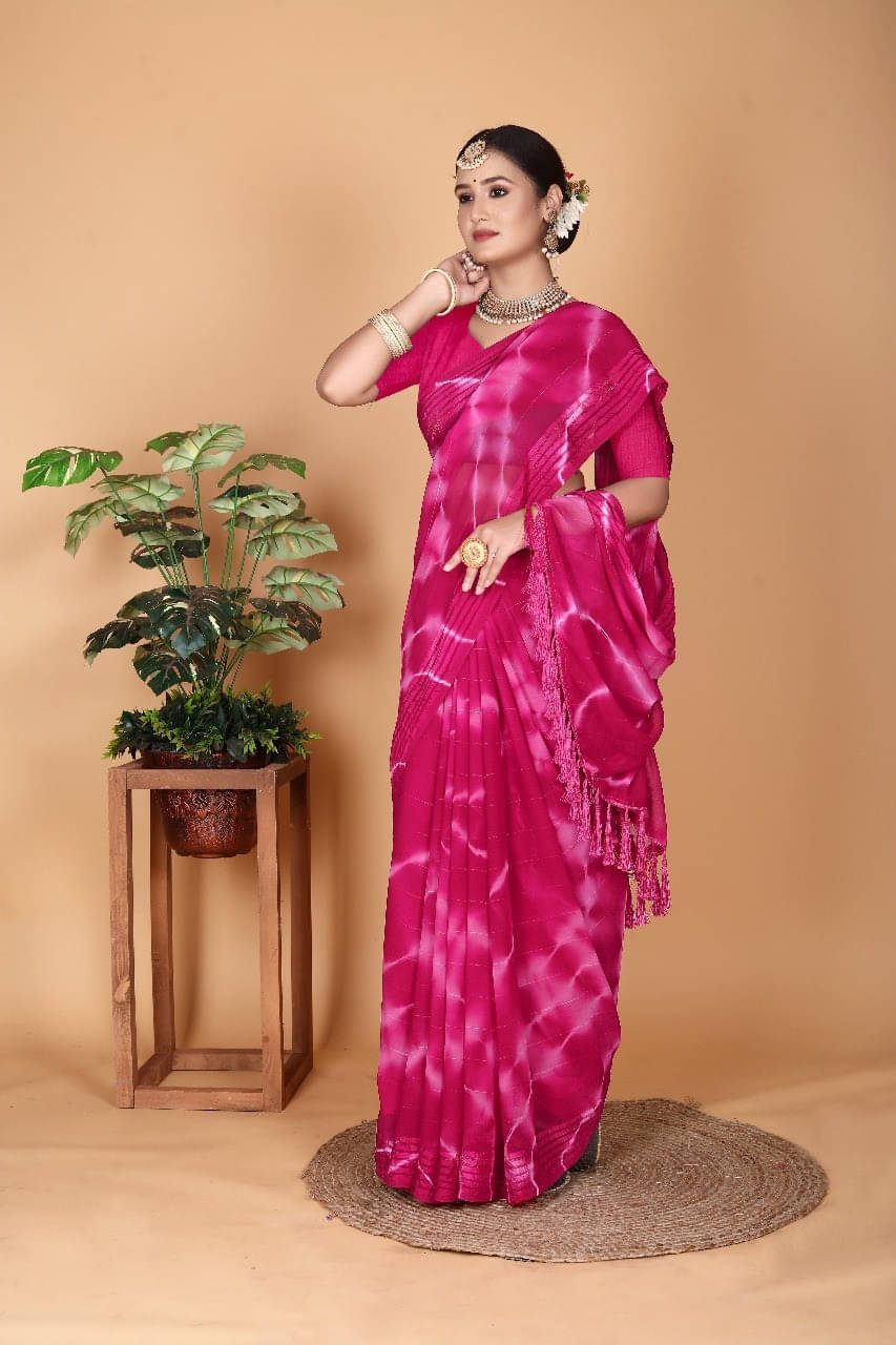     			VRAGI Georgette Embellished Regular Saree With Unstitched Blouse Piece ( Pink )