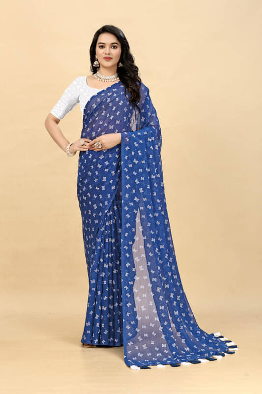     			VRAGI Georgette Embellished Regular Saree With Unstitched Blouse Piece ( Blue )