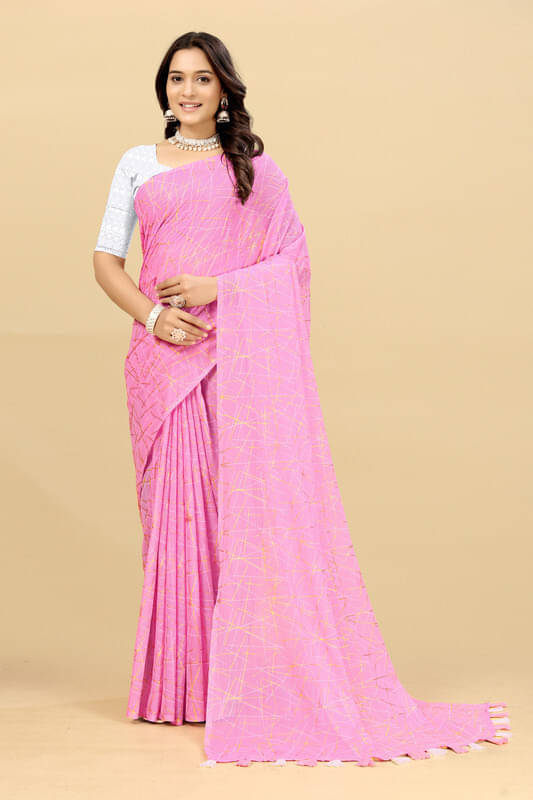 VRAGI Georgette Embellished Regular Saree With Unstitched Blouse Piece ( Pink ) VRAGI Georgette Embellished Regular Saree With Unstitched Blouse Piece ( Pink )