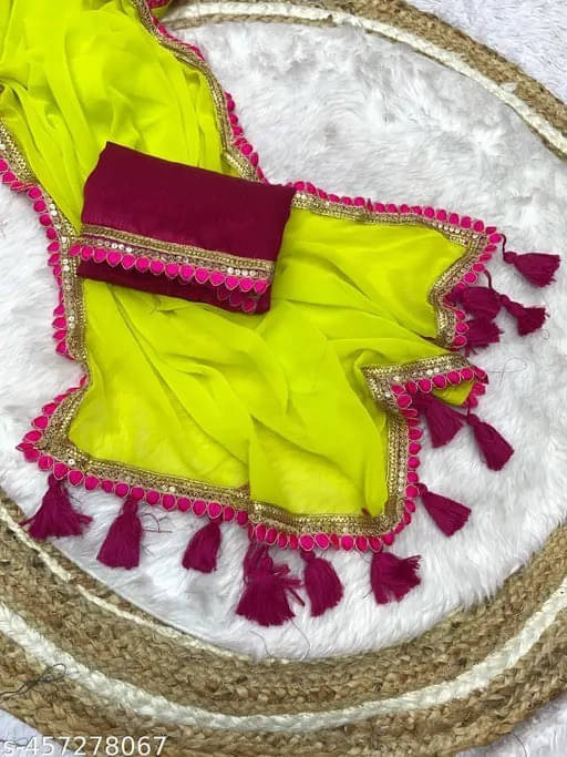     			VRAGI Georgette Embroidered Leheriya Saree With Unstitched Blouse Piece ( Green )