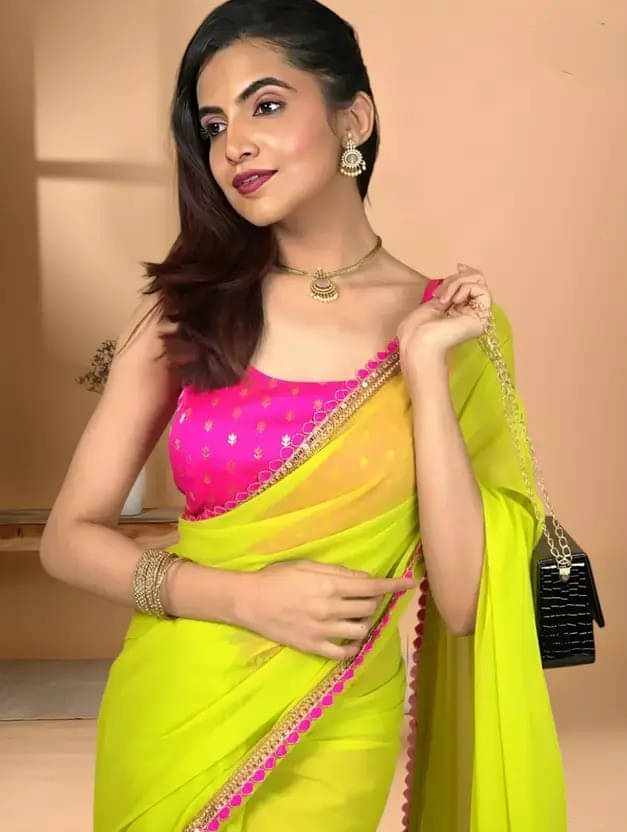     			VRAGI Georgette Embroidered Regular Saree With Unstitched Blouse Piece ( Light Green )