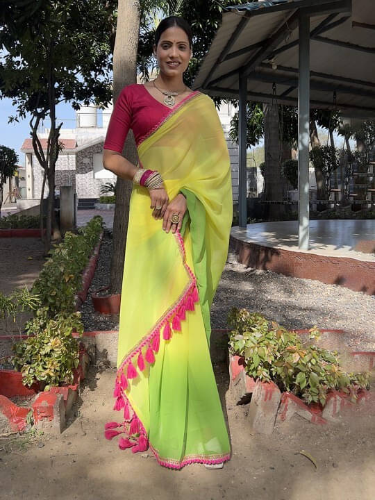 VRAGI Georgette Embroidered Regular Saree With Unstitched Blouse Piece ( Green ) VRAGI Georgette Embroidered Regular Saree With Unstitched Blouse Piece ( Green )