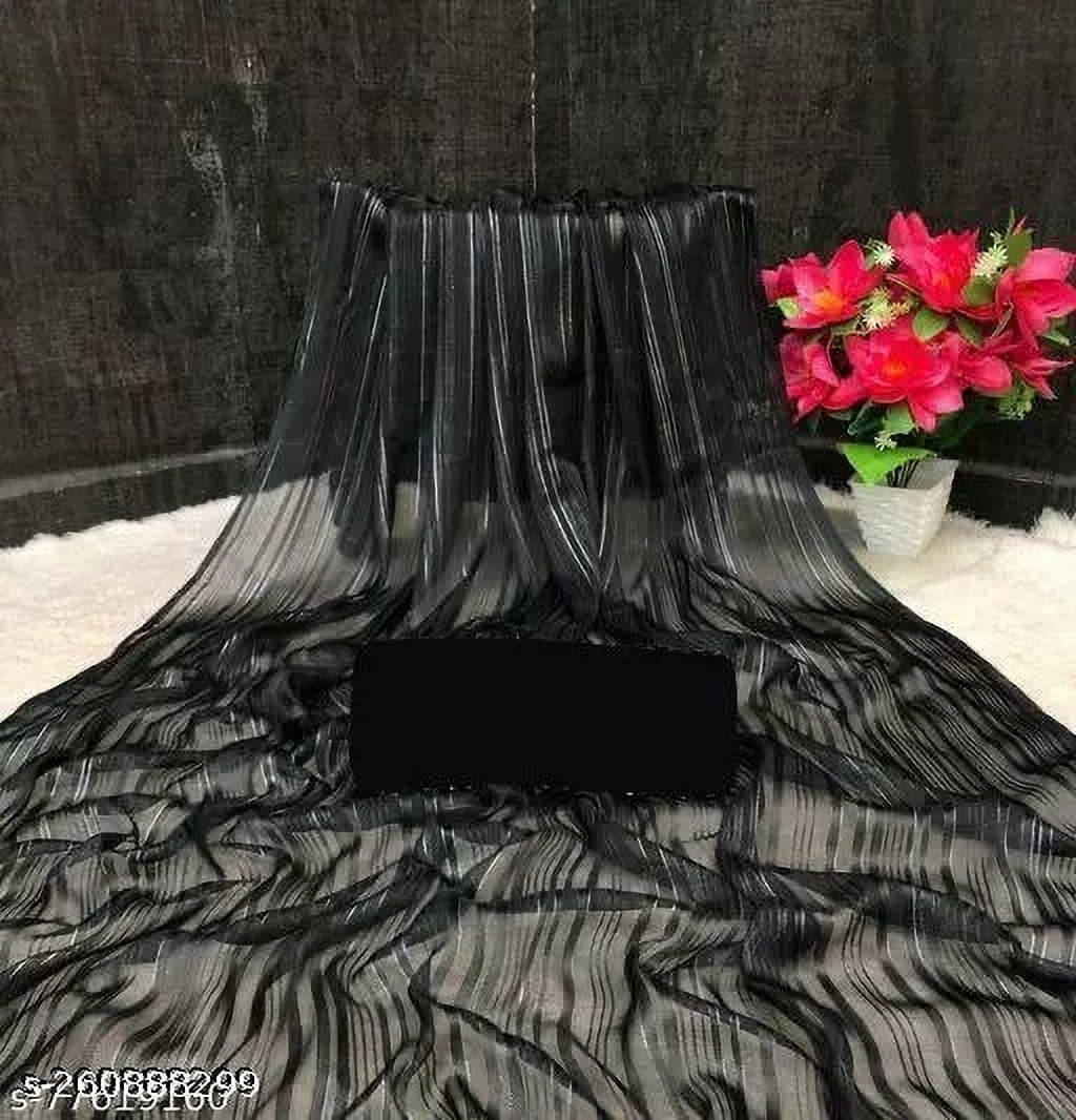 VRAGI Georgette Printed Regular Saree With Unstitched Blouse Piece ( Black ) VRAGI Georgette Printed Regular Saree With Unstitched Blouse Piece ( Black )