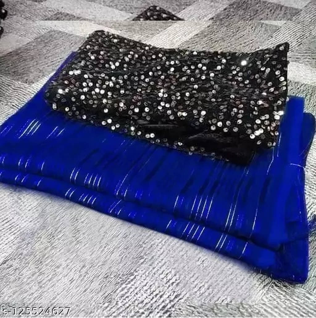     			VRAGI Georgette Printed Regular Saree With Unstitched Blouse Piece ( Blue )