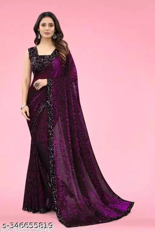     			VRAGI Georgette Printed Regular Saree With Unstitched Blouse Piece ( Purple )