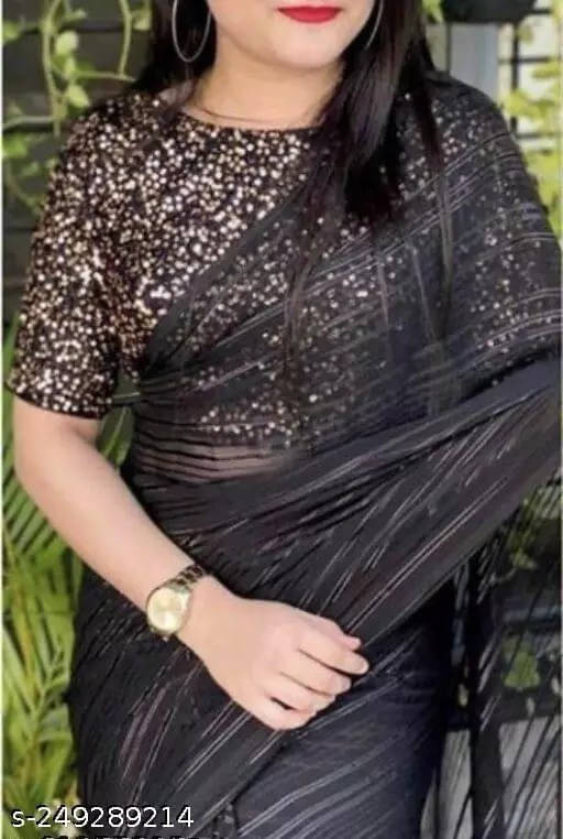     			VRAGI Georgette Printed Regular Saree With Unstitched Blouse Piece ( Black )