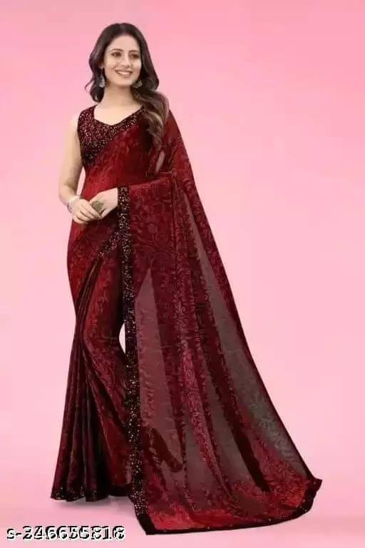 VRAGI Georgette Printed Regular Saree With Unstitched Blouse Piece ( Maroon ) VRAGI Georgette Printed Regular Saree With Unstitched Blouse Piece ( Maroon )