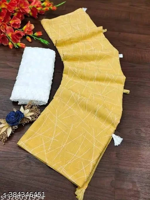     			VRAGI Georgette Printed Regular Saree With Unstitched Blouse Piece ( Yellow )