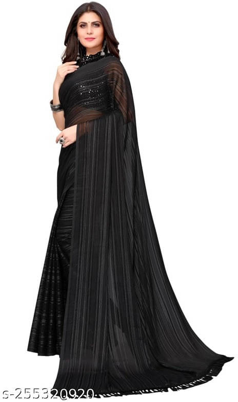     			VRAGI Georgette Printed Regular Saree With Unstitched Blouse Piece ( Black )