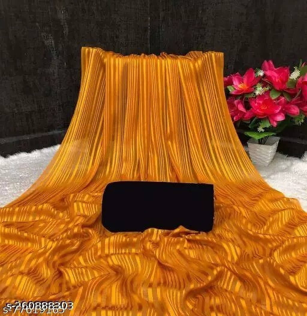     			VRAGI Georgette Printed Regular Saree With Unstitched Blouse Piece ( Yellow )