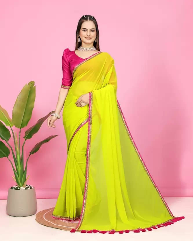     			VRAGI Georgette Self Design Regular Saree With Unstitched Blouse Piece ( Green )