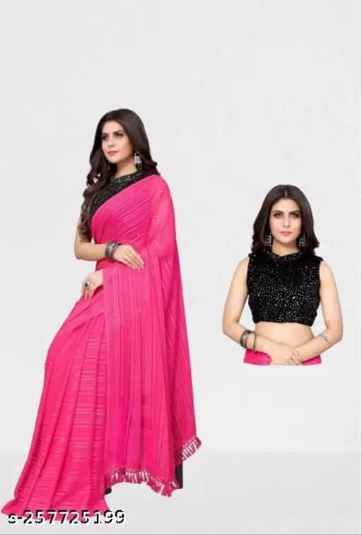 VRAGI Georgette Self Design Regular Saree With Unstitched Blouse Piece ( Pink ) VRAGI Georgette Self Design Regular Saree With Unstitched Blouse Piece ( Pink )