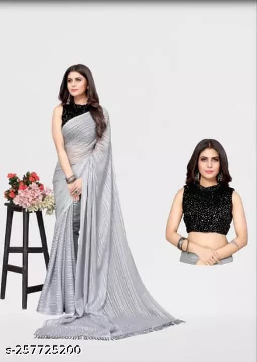 VRAGI Georgette Self Design Regular Saree With Unstitched Blouse Piece ( Grey ) VRAGI Georgette Self Design Regular Saree With Unstitched Blouse Piece ( Grey )