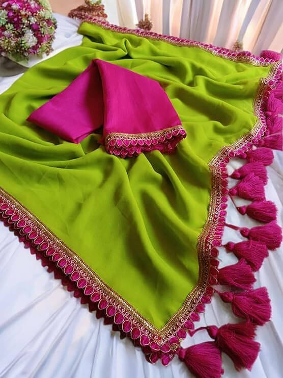     			VRAGI Georgette Solid Regular Saree With Unstitched Blouse Piece ( Light Green )