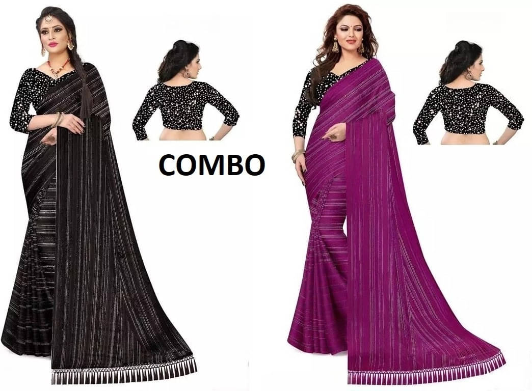     			VRAGI Georgette Striped Regular Saree With Unstitched Blouse Piece ( Multicolor )